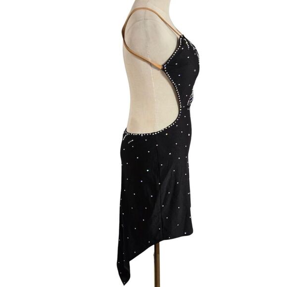 Hot Black Latin Rhinrstone Cut Out Dance Dress With Tan Straps - Picture 3 of 6